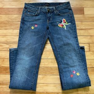 People 4 Peace Embroidery Women Jeans Size 27 Made in USA Butterfly and Flower